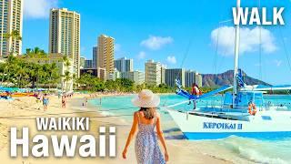 Waikiki Beach, HAWAII Walking Tour | Honolulu BEACH WALK with Captions [4K/60fps]