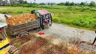 New Job Dump Truck 5Ton back uploading overturned, Bulldozer D31P KOMATSU Technique Fill Land