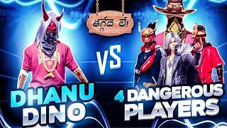 Dhanu Dino Vs 4 Dangerous Players | Playing Like Pc In Mobile | 1 Vs 4 CS In Free Fire In Telugu