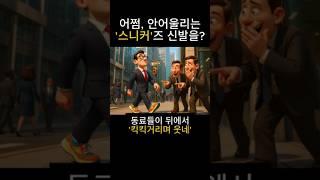 양복에 스니커즈 신발을? 동료들이 킥킥거리며 웃고있네 #snicker