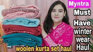 Myntra Warm & Cozy Woolen Kurta Dupatta Set Haul  Woolen Kurta set Haul  winter wear Haul 