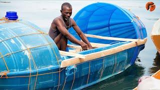 Man Transforms Plastic Drums into an Amazing Boat | Start to Finish Build by @DoyoNosssFishing