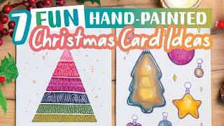 7 Easy HAND PAINTED Christmas Card Ideas // DIY Watercolor Painting Cards