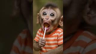 Baby Monkey's First Lollipop Taste! 
