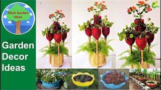 Ash garden décor with waste material | plastic bottle garden décor  ideas | tyre decoration ideas