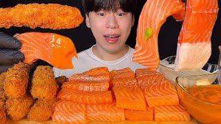 SUB) Whole salmon sashimi & fried shrimp, sweet potato cheese stick mukbang asmr