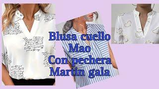 Blusa cuello mao con Martín gala o banjante