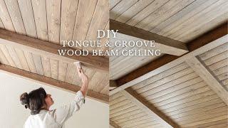 DIY Tongue & Groove Wood Beam Ceiling USING PINE WOOD!