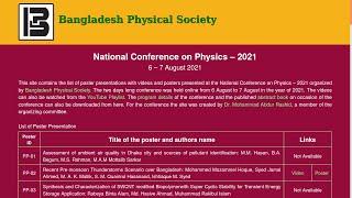 Poster Session | National Conference on Physics - 2021 | Bangladesh Physical Society