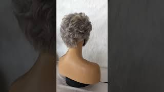 Pixie Cut Gray mixed blonde Human Hair Wig-EM11