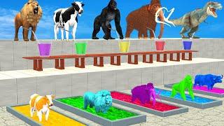 Cow Elephant Lion Gorilla Tiger T-Rex Guess the Mystery Drinks Paint Wild Animals Crossing Fountain