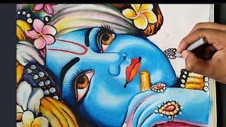 Lord Krishna drawing with pastel color || Easy Krishna drawing with simple steps || Kanha paint CTW