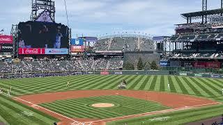 Coors Field shows support during player introductions for Chase Dollander in his Major League debut