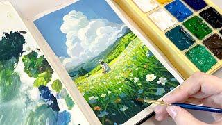 Cozy Art Video / Studio Ghibli Painting / Landscape Painting with Gouache / Paint with Me 