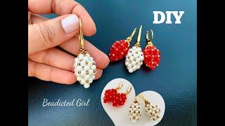 Beaded Strawberry Earrings || How to make Beaded Bead || Pearl Earrings