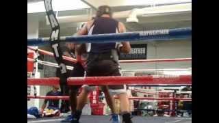 Romanian boxer RONALD GAVRIL(2-0, 1 KO) spars J'Leon Love (11-0, 7 KO) at the Mayweather Gym