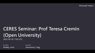 CERES Seminar: Prof Teresa Cremin (The Open University)