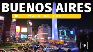 Buenos Aires at Night | 4K Walking Tour with Captions | Argentina