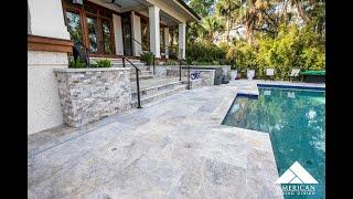 Silver Travertine Pool Deck Design - Hilton Head Island, SC