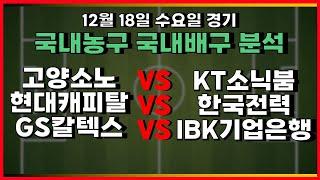 토토분석 스포츠분석 프로토분석 12월18일 KBL 프로농구 국내농구 V리그 국내배구 주요경기분석