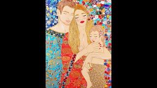 FAMILY PORTRAIT FATHER, MOTHER BABY GIRL / PARENTS DAUGHTER. ORIGINAL SCULPTURAL PAINTING, GEMS Art