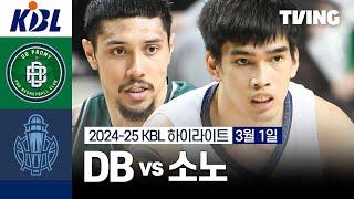 [DB vs 소노] 3/1 경기 I 2024-25 KCC 프로농구 I 하이라이트 I TVING