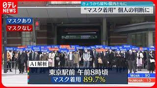 【マスク着用】 個人の判断に　朝の東京駅前では89％超が着用も