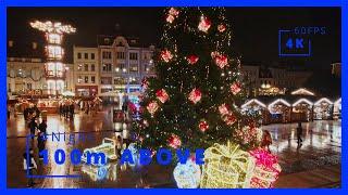 100m Above Night [DJI AIR2s 4K 60FPS]: Christmas market in Bydgoszcz Poland