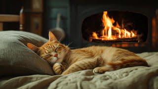  Cozy Room with Cat Sleeping: Fireplace & Purring Sound For Deep Sleep, Relaxation, Heal Insomnia