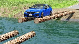 Cars vs Unfinished Log Bridge – BeamNG.Drive