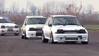 Renault 5 GT Turbo flatout track battle, race action & lovely sound