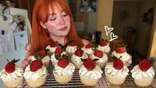 ASMR Baking Strawberry Shortcake Cupcakes (Close Whispered Voiceover)