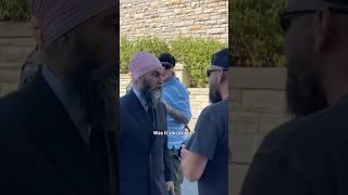 Jagmeet Singh confronts protesters outside parliament