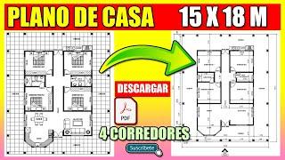 Plano de casa con 4 corredores / Casa de CAMPO BONITA con #4 Dormitorios #1 Piso  (PDF)