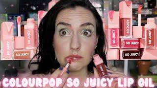 NEW ColourPop SO JUICY Plumping Glossy Lip Oil | Review + Lip Swatches of ALL 8 Shades