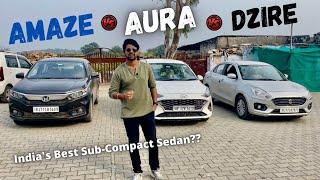 India's Best Sub Compact Sedan Comparision  Honda Amaze VS Hyundai Aura VS Swift Dzire 2022 