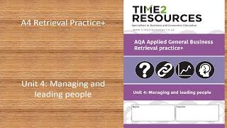 AQA Applied General Business Unit 4 Retrieval Practice+ workbook product demo