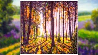 Художник рисует СОЛНЕЧНЫЙ ЛЕС полный урок живописи Валерий Рыбаков | Sunny FOREST acrylic painting.