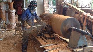 Awesome Extreme Woodworking Largest Wood Lathe Work   Dangerous Biggest Wood Lathe Chainsaw Work