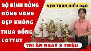 Bộ đỉnh đồng song long chầu nguyệt tuyệt đẹp | bộ đỉnh đồng vàng cao 60cm | Ngọc Anh Đồng Mỹ Nghệ