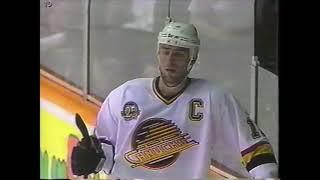 Trevor Linden checks Jeff Norton through the glass - Canucks vs. Blues - 1995 Stanley Cup Playoffs