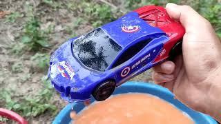 cleans toys, water tank, train, fire truck, army truck, racing car, excavator