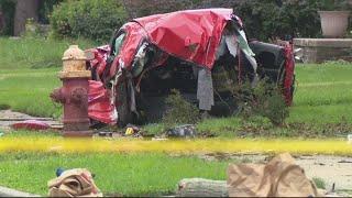 Dodge Challenger split in half after crashing at 100 MPH, one killed