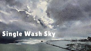 Dramatic sky in watercolour painted in a single wash - timelapse demo