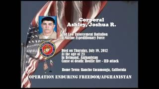 U.S. Marine Memorial Tribute - Afghanistan War - U.S. Marine Corporal Ashley, Joshua R. - California