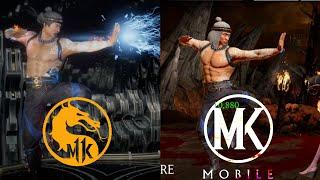 MK 11 vs MK Mobile - FIRE GOD LIU KANG all moves & Fatal Blow Side-by-side Comparison.