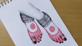 How to draw Mandala art of classical dancer legs | Ghungroo | Chilanka | Zentangle art | Doodle art