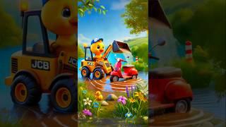 ️ Cute Little Duck Using JCB to Wash Scooter! #littleduck #cuteduck #shorts