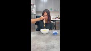 She made her own chopsticks  No need for cutlery now! 