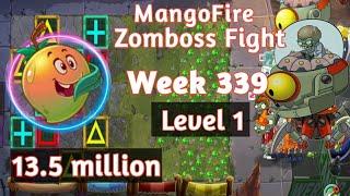 PVZ2-Arena Mangofire Vs Zomboss Fight 13.5m Week 339 Low Level Plants Strategy